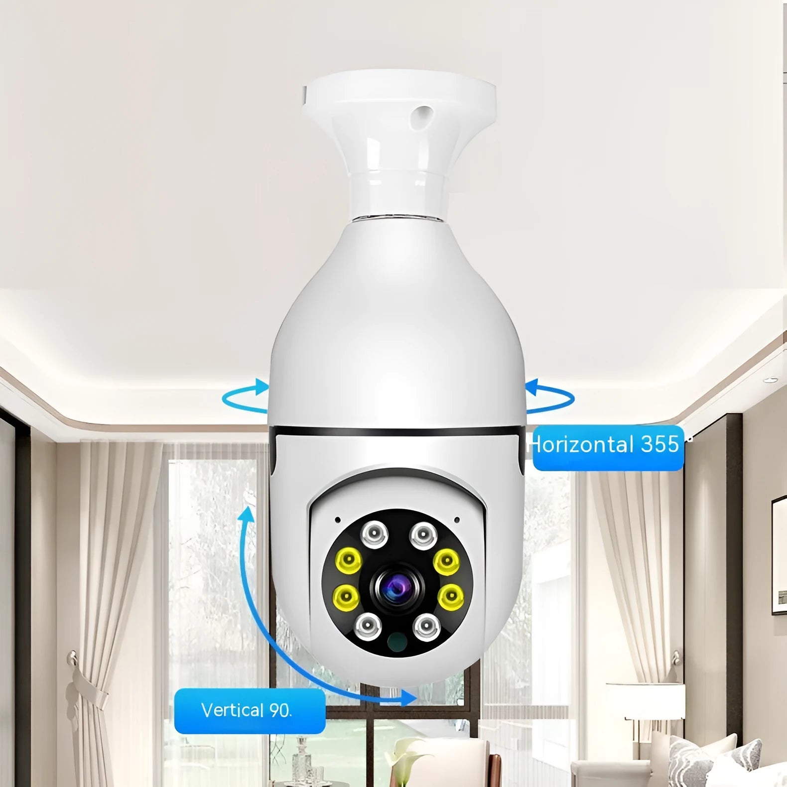 Wireless bulb security camera with full colour night vision and 1080p HD capture in plastic and metal housing