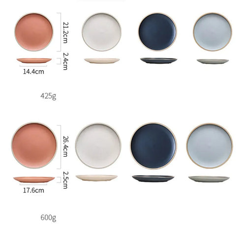 10-inch pure blue matte finish ceramic dinner plate on a table.