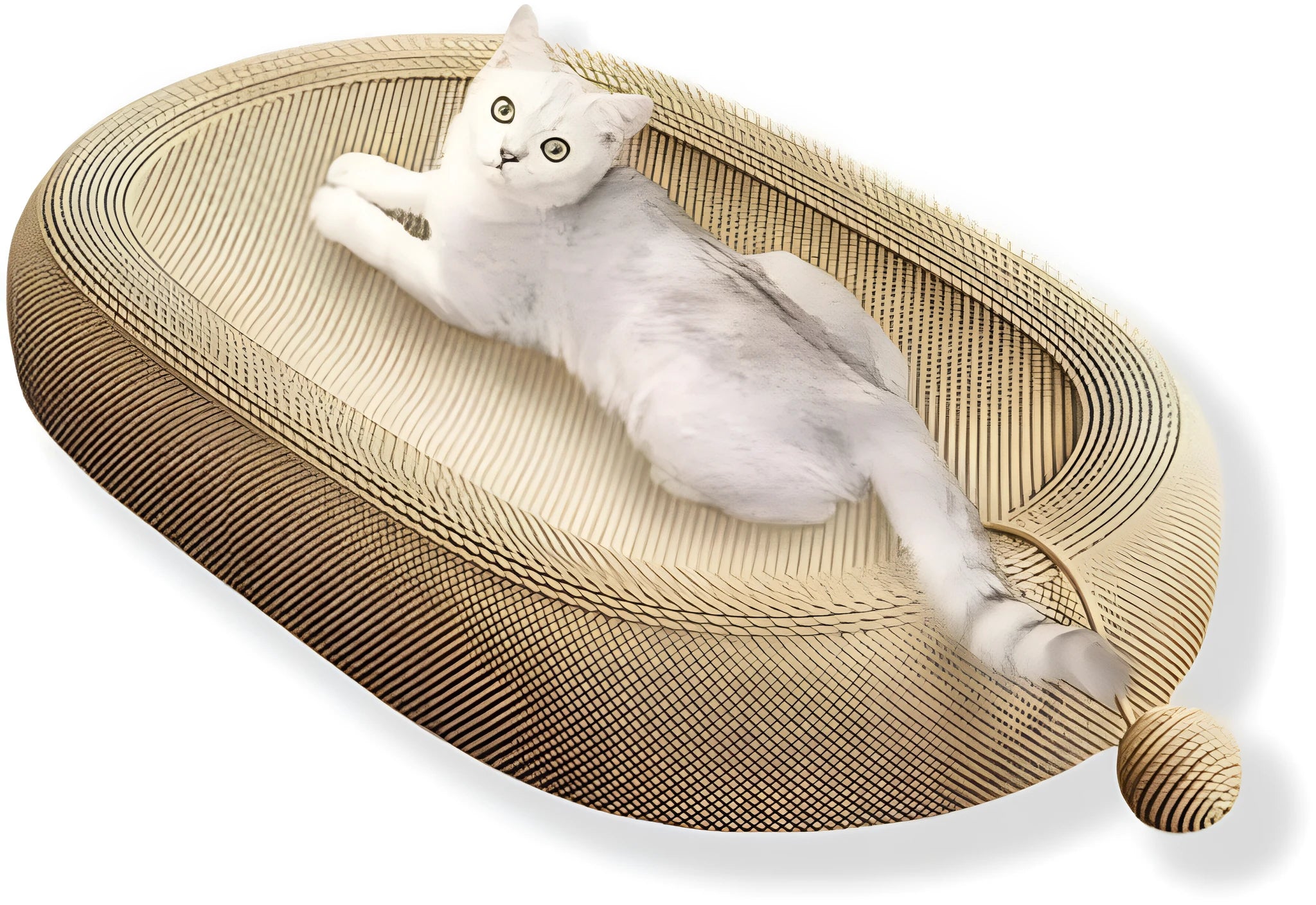 Large natural sisal cat scratching board with an adorable design and a lounging platform.
