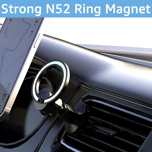 Black magnetic car air vent phone holder with O-ring bracket for mobile devices