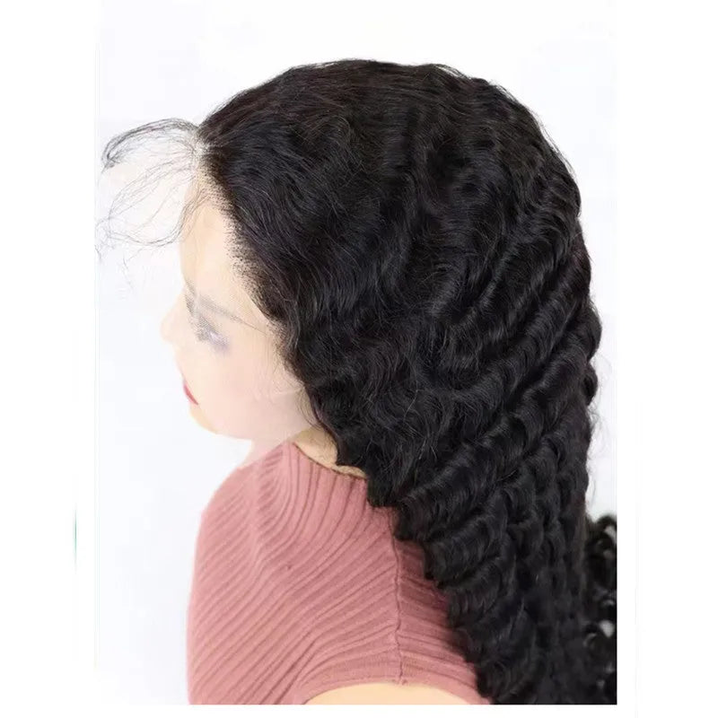 Solid colour human hair lace front wig showing half-handwoven construction and long length.