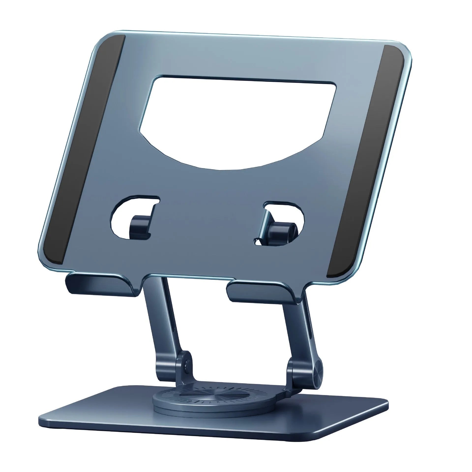 360-degree rotating aluminium alloy desktop folding tablet bracket, P2028, black colour, folded flat view