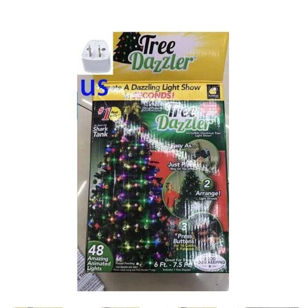 64-LED Christmas tree light string with colour-changing bulbs and integrated control button, 1.8 metres long with IP44 weather resistance