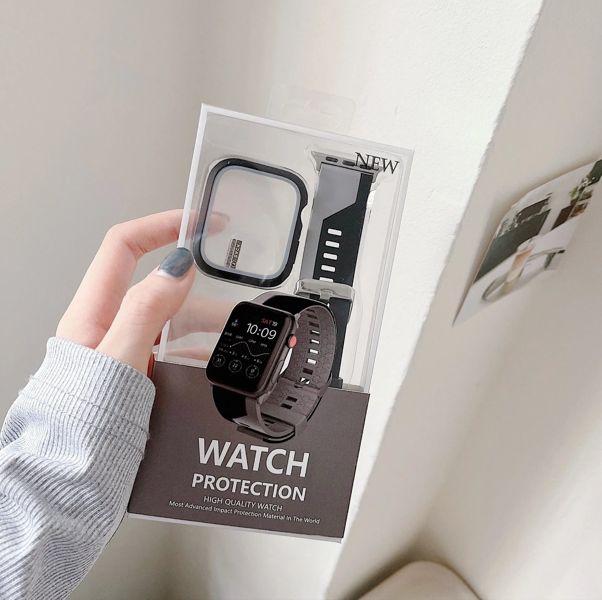 Two-tone silicone bumper protective case for Apple Watch, available in black and white, fits 45mm model