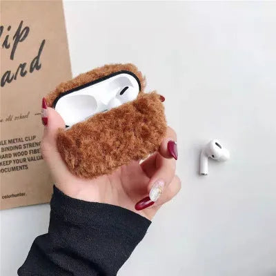 Plush and plastic fall-proof AirPods case cover in khaki green, compatible with AirPods 1 2 3 and Pro 3