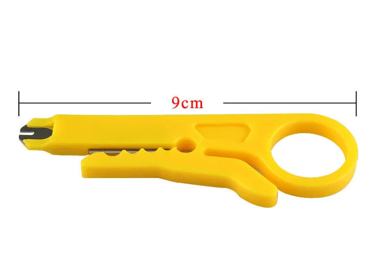 Yellow mini handheld wire stripper tool for 0.6mm network and telephone cables.
