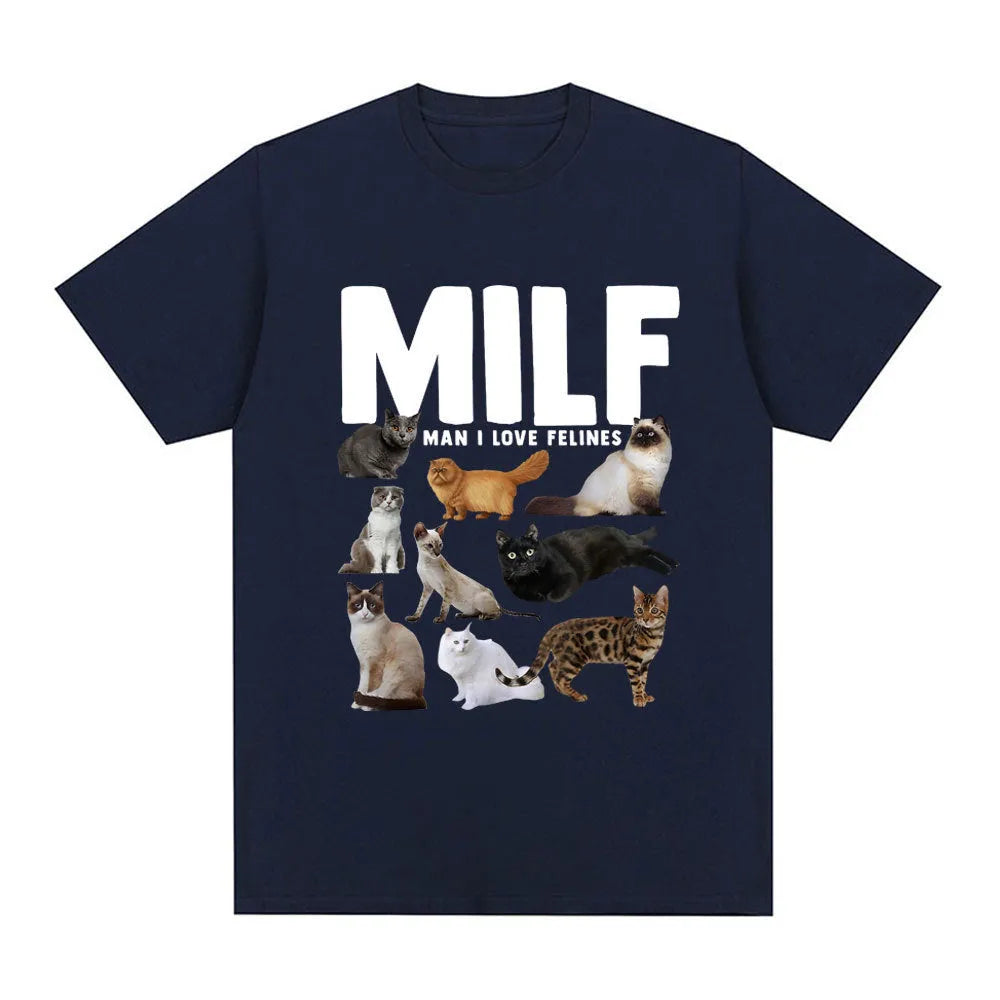 Casual cat lover graphic t-shirt with geometric print in Japanese Korean style, shown in multiple colours.