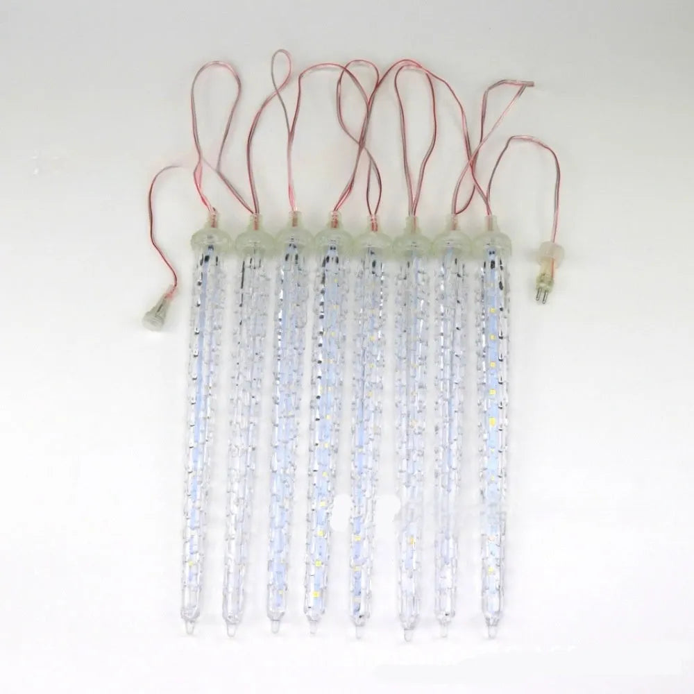 Solar-powered ice cone shaped meteor shower LED decorative lights with flower-shaped plastic construction