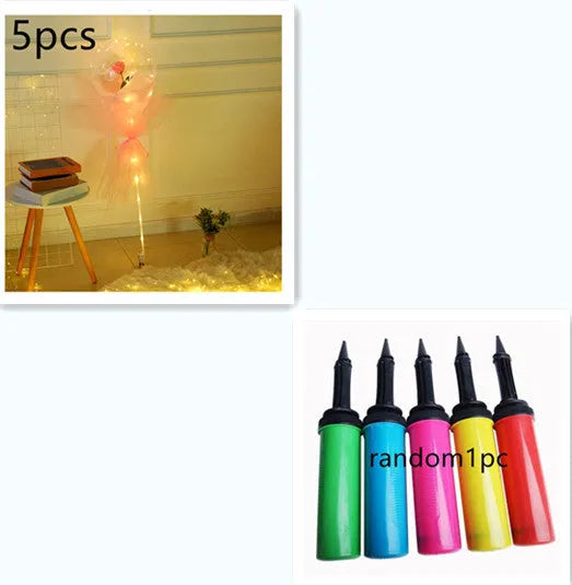 DIY LED luminous balloon rose bouquet set with transparent Bobo balls and LED lights on artificial flowers