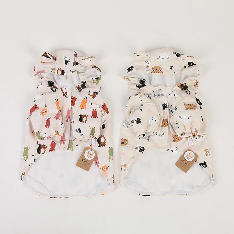 Beige cartoon design dog raincoat waterproof PU material pet clothing