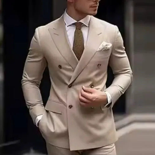 Korean slim fit men's two-piece suit in cotton blend fabric available in multiple colours