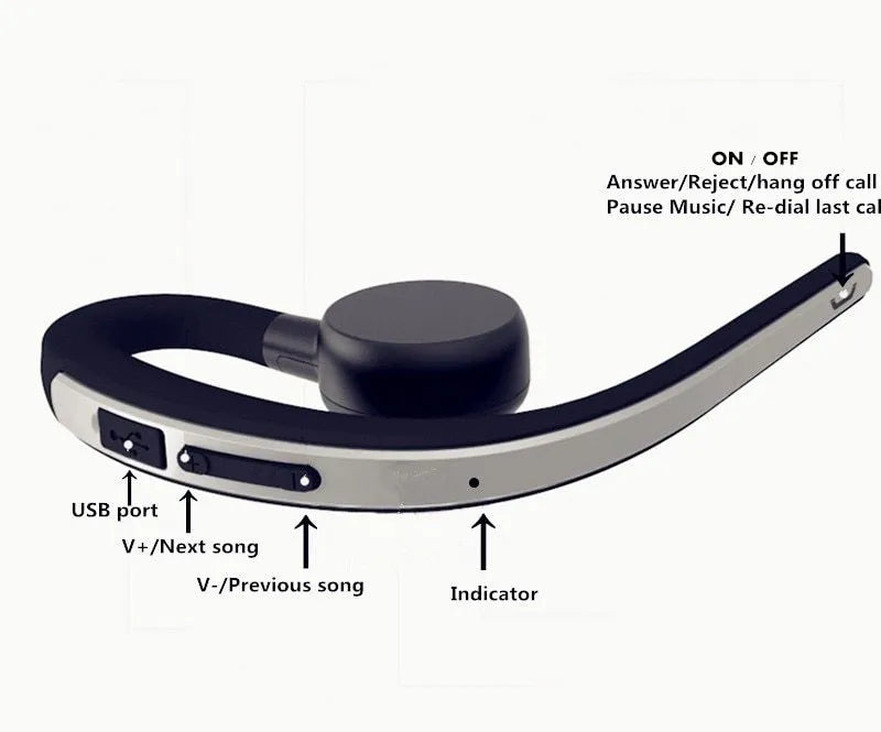 Handsfree Bluetooth headset with mic, adjustable earhook, CVC 6.0 noise cancelling, Gold or Silver