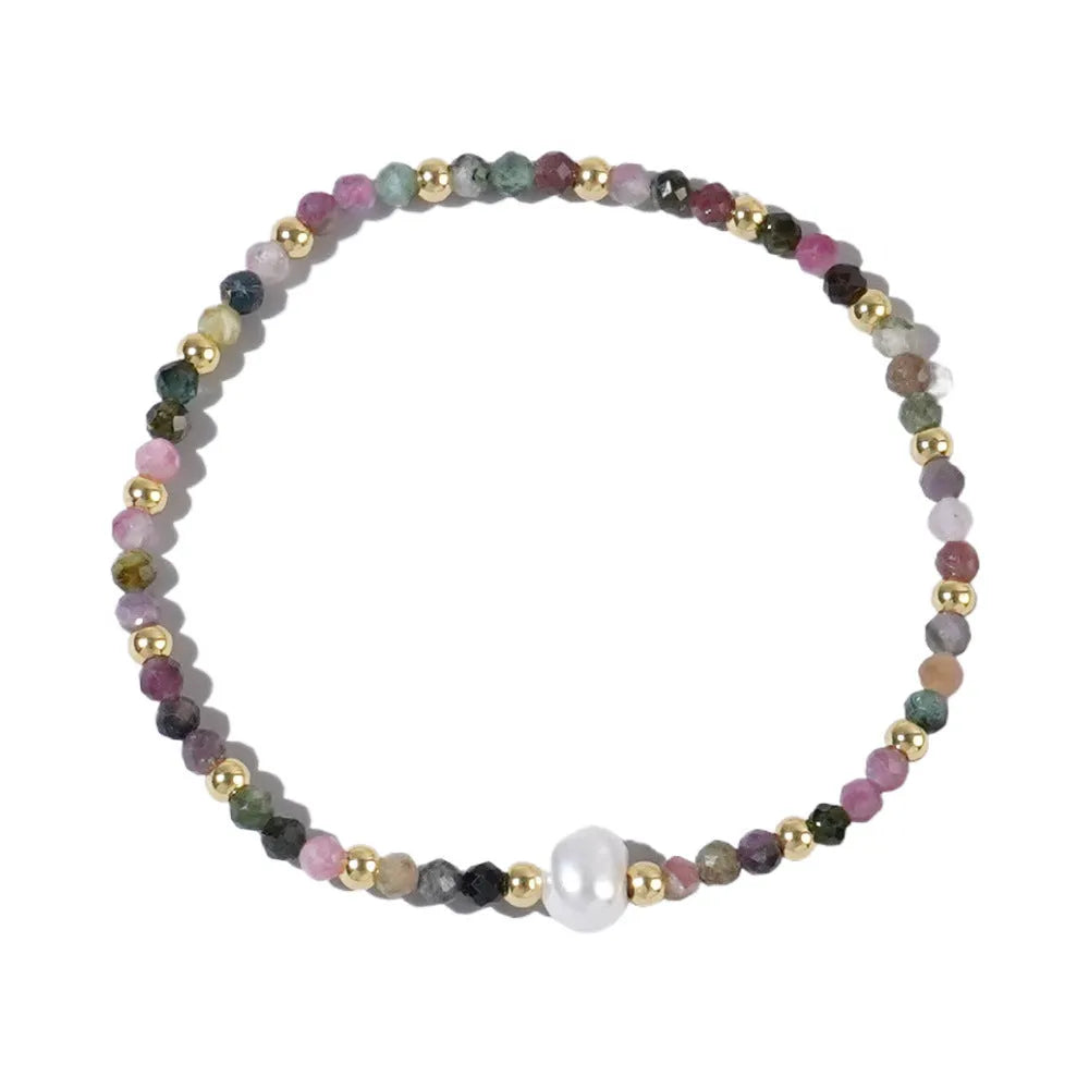 Natural stone geometric bracelet with elliptical elements showing colour variations BB24071801A to O