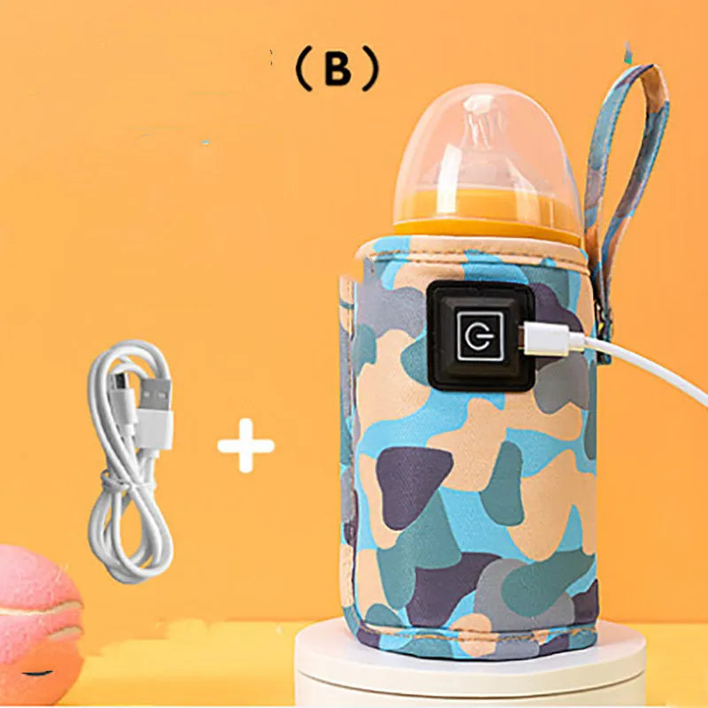 Portable cloth bottle warmer sleeve with silicone alloy heating wire for kids, camouflage pattern, 55-75mm inner diameter