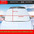 Winter car cover for SUV windshield made of aluminium foil with reflective stripes and magnets.