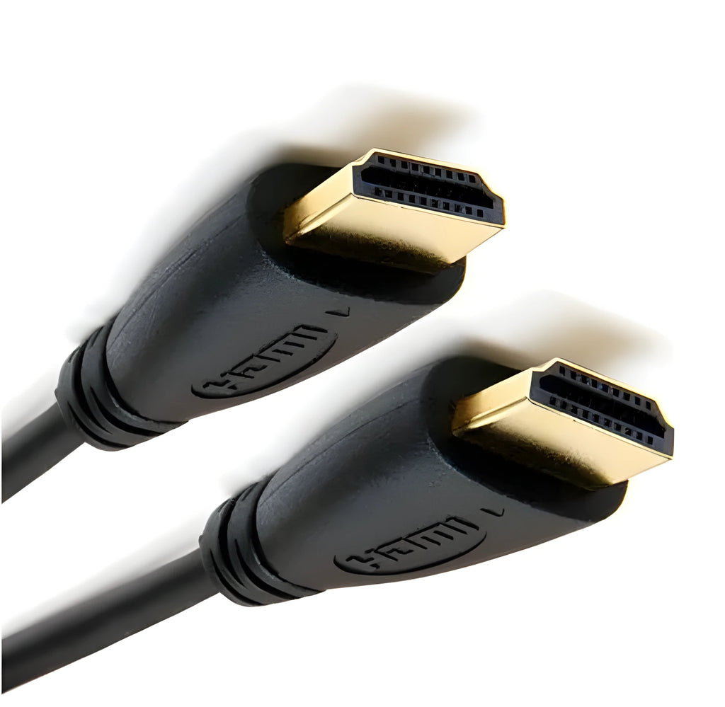 Gold-plated HDMI cable with male connectors on both ends available in multiple lengths for HDTV and gaming consoles