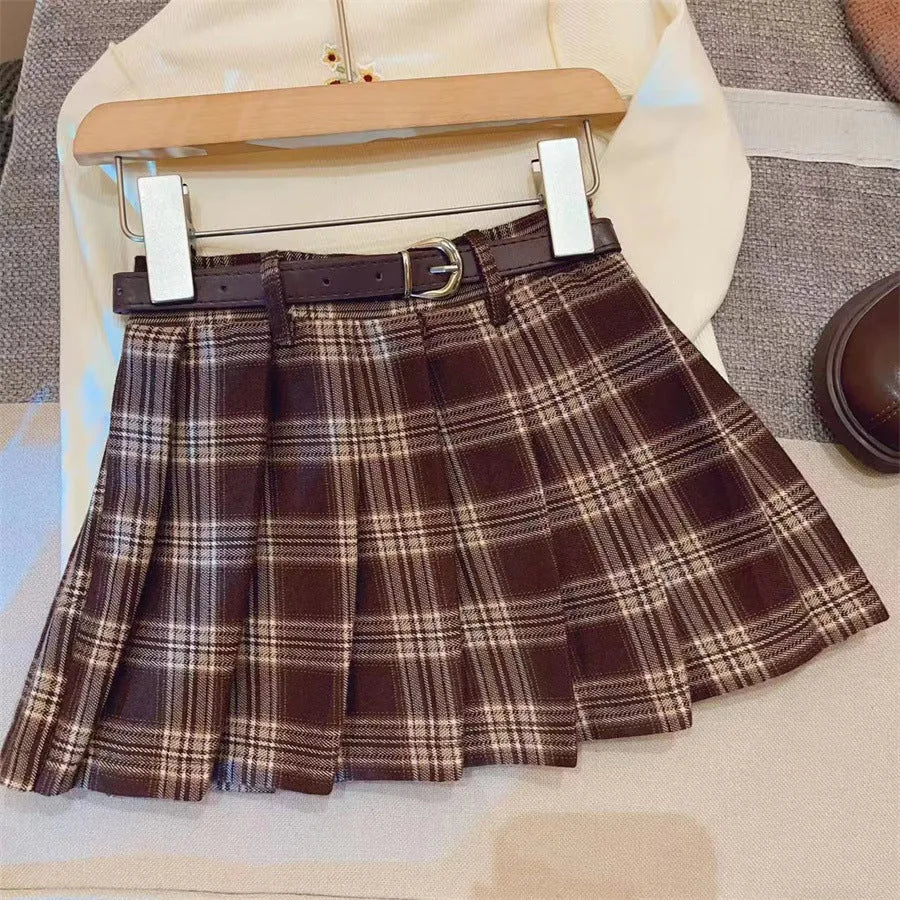 Children's plaid pleated skirt with cotton lining in A-line silhouette for heights 90-140cm