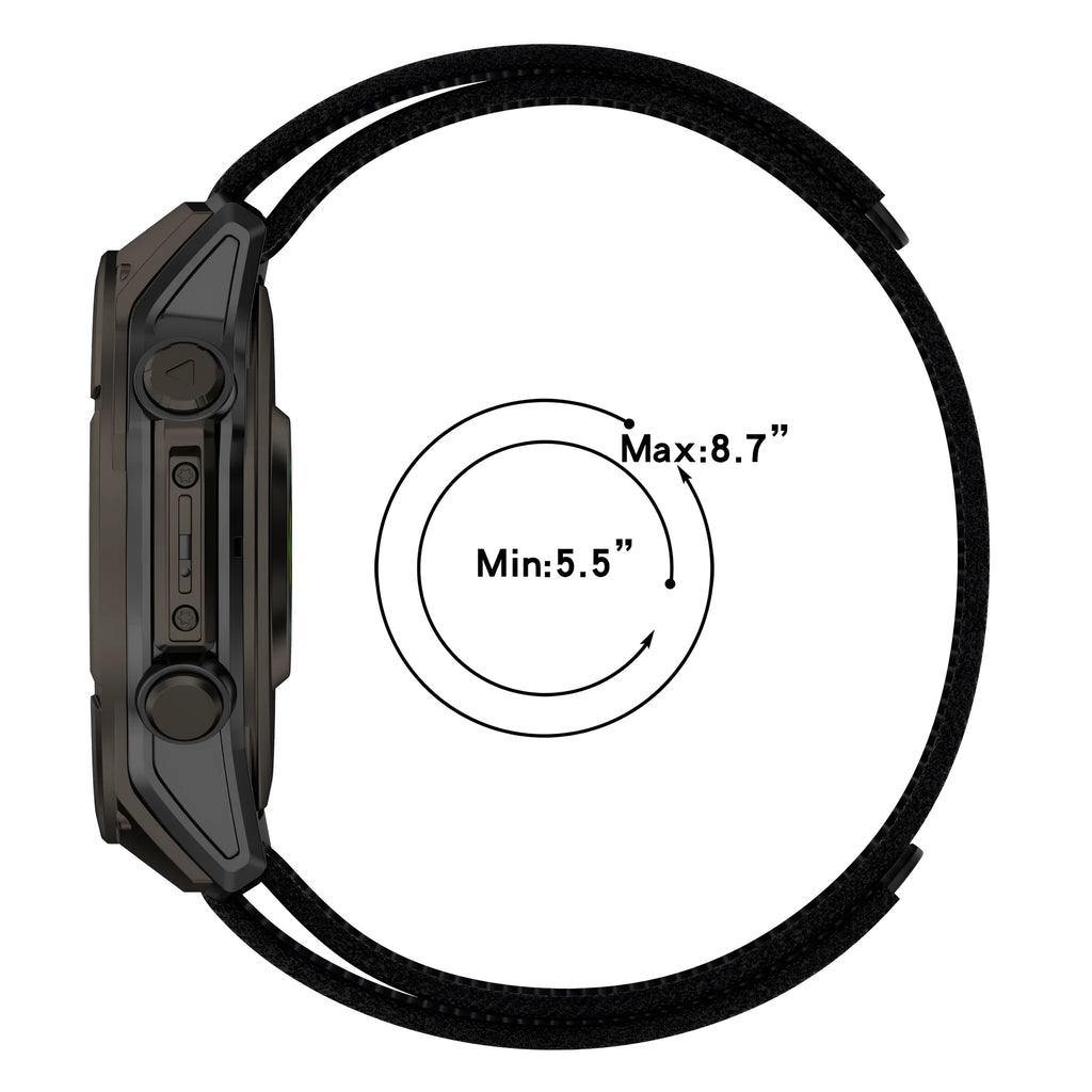Velcro single circle nylon watchband in black with 22mm width