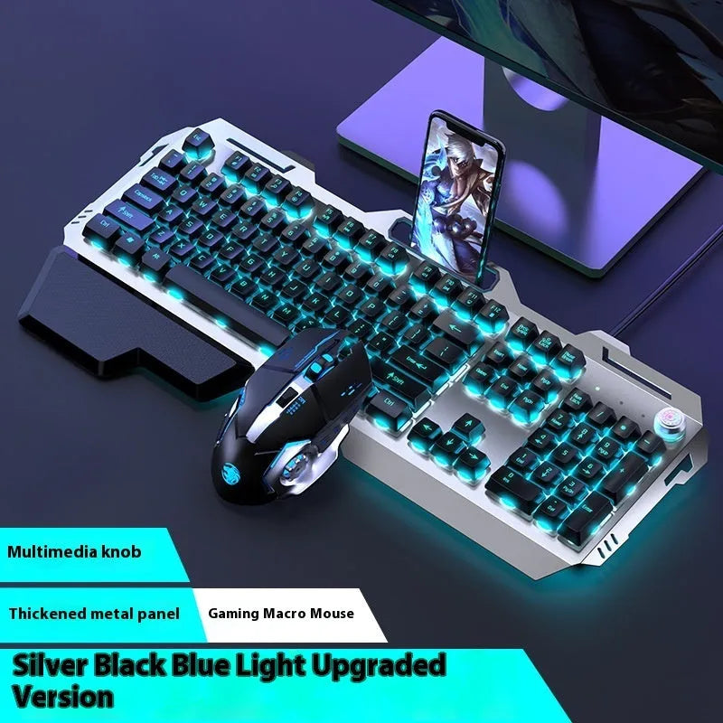 Aluminium alloy mechanical keyboard with backlit keys in gaming dimensions with optional mouse and headset