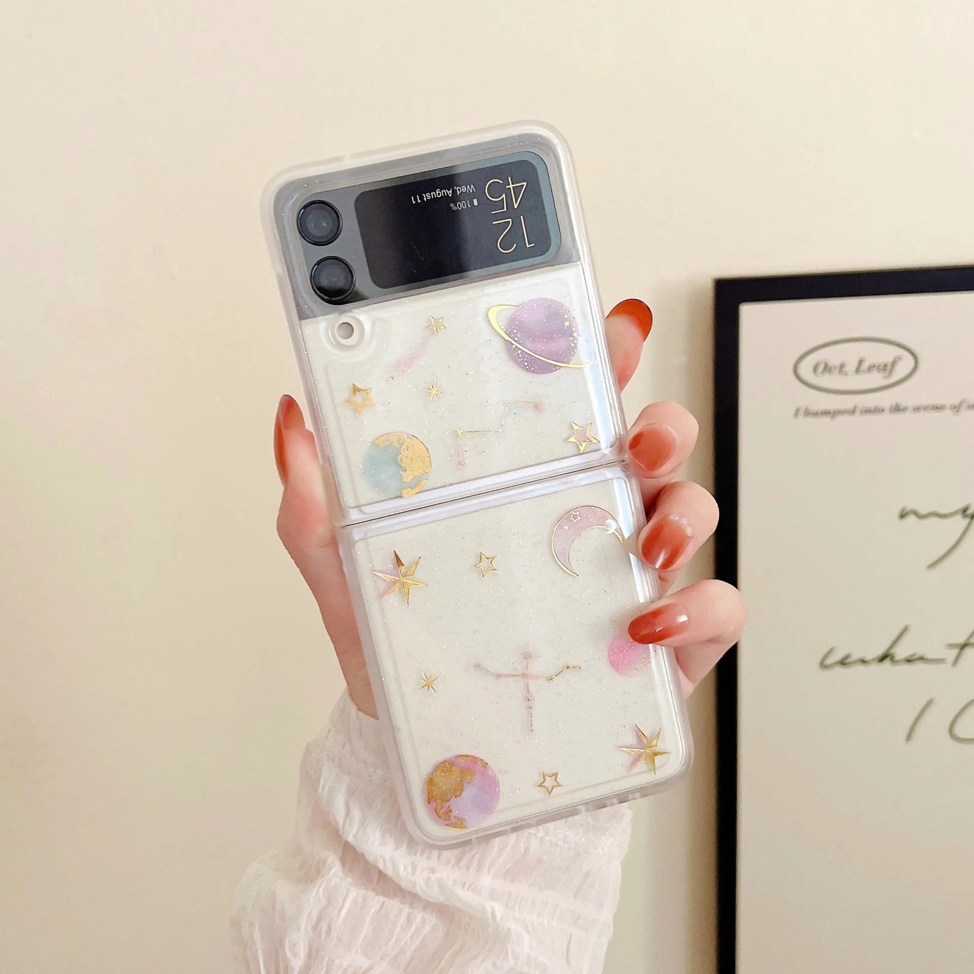 Samsung ZFlip3 ZFlip4 Phone Case Dropped Star Moon Design Folding Screen Protector Shockproof Anti-Drop Drip Glue Japanese Korean Trendy Style Rear Cover for Galaxy Z Flip 3 4 Drip Gum Bear