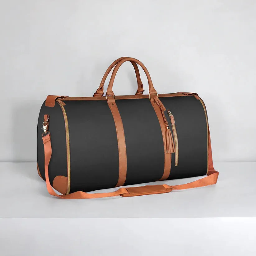 Waterproof PU leather travel bag in pink, one-shoulder crossbody design, 52x25x32cm, 20-35L capacity