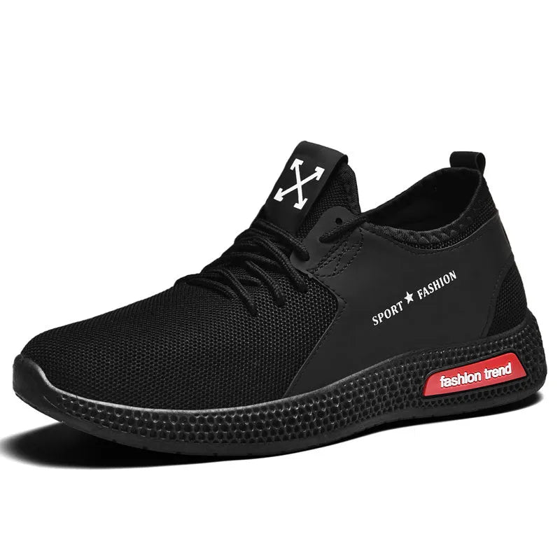 Casual running shoes with mesh upper and plastic sole in black colour style