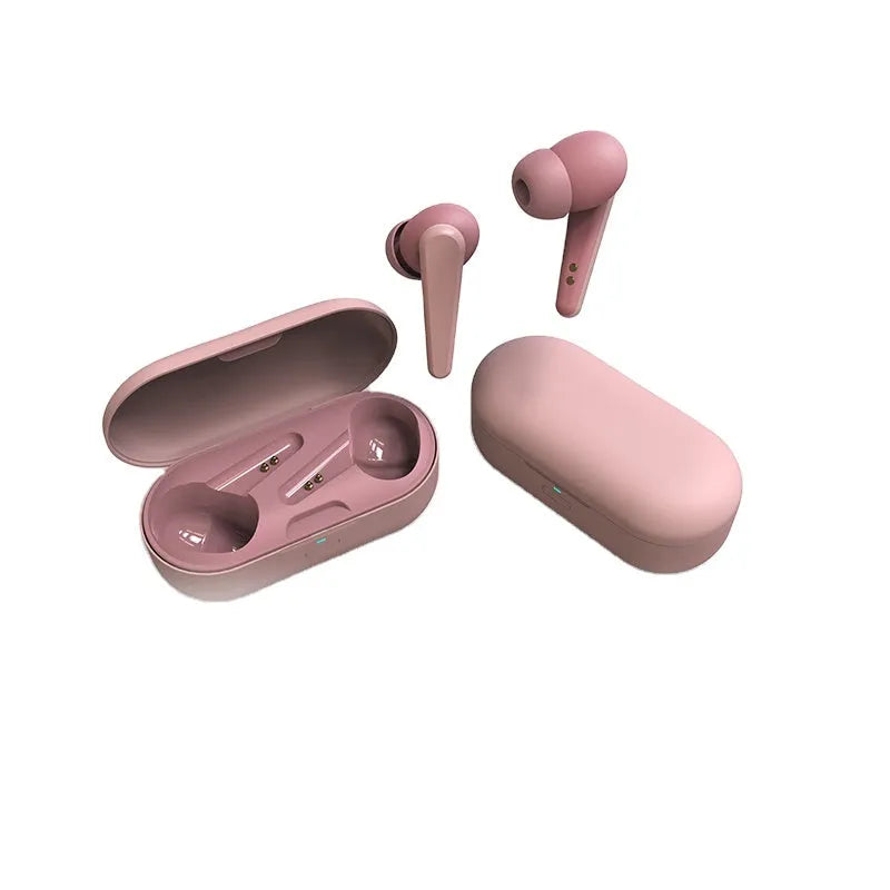 ANC wireless headphones in five colours: black, white, pink, green, and blue, showing earplug design.