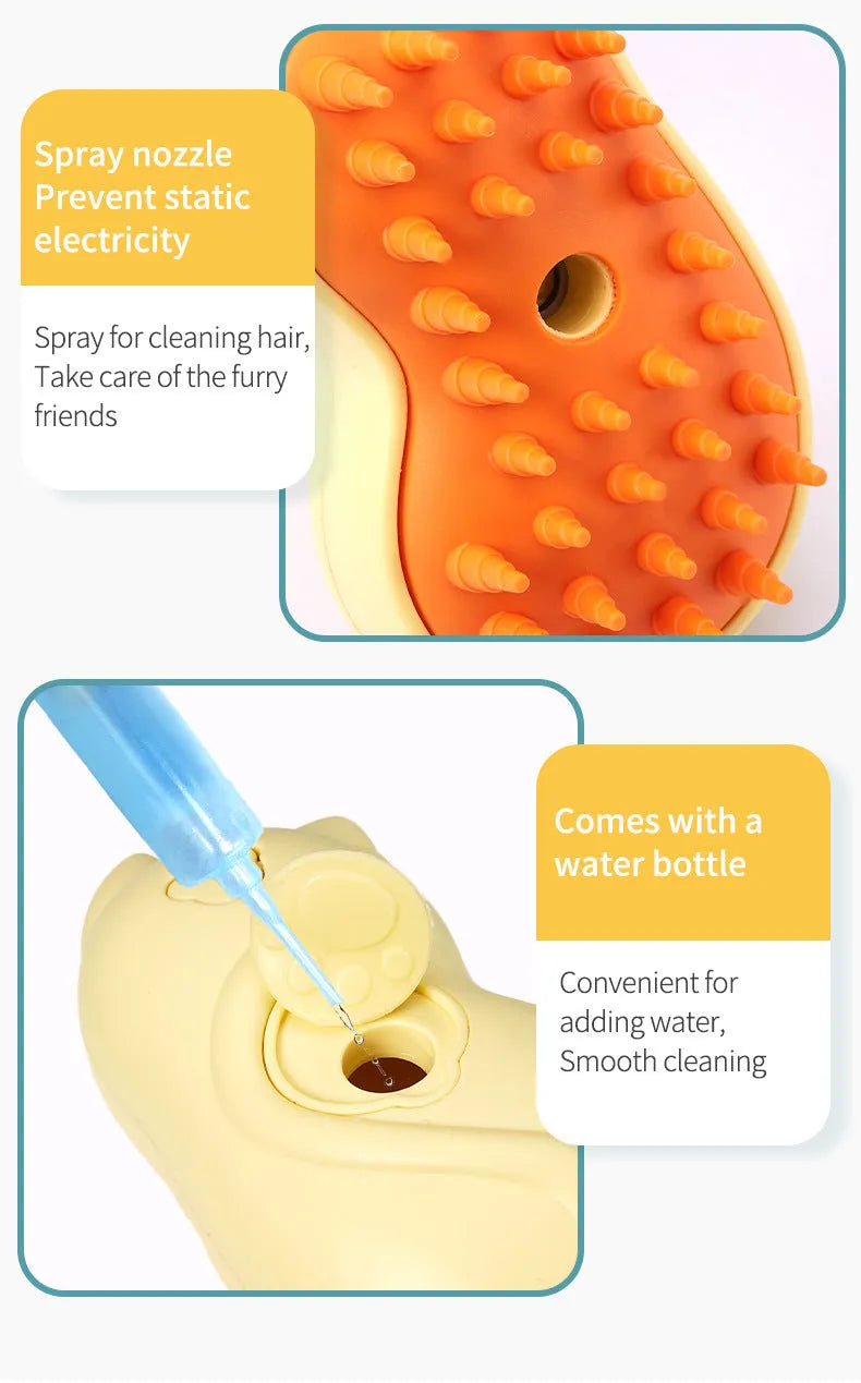 Yellow electric disposable spray brush for pet hair removal and massage cleaning