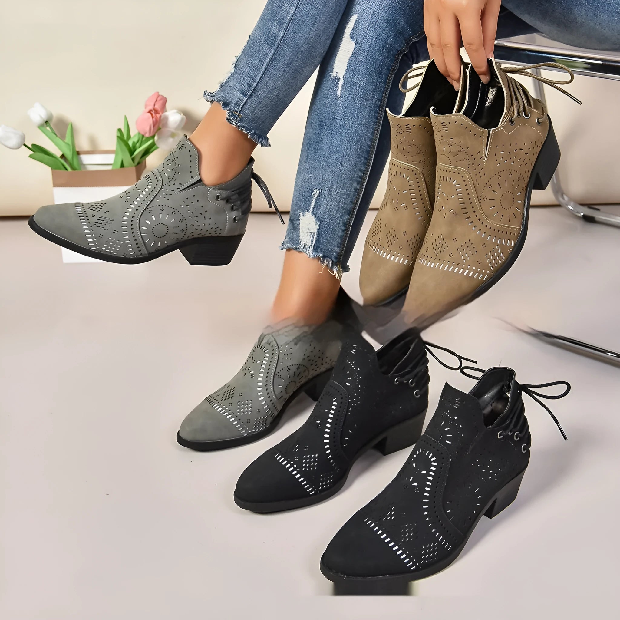 Women's black artificial PU fashion boots with middle-calf length design