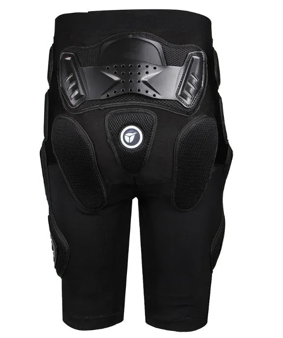 Skating protective diaper shorts with EVA foam padding, black, breathable fabric, elastic waistband