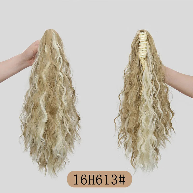 Corn curl synthetic ponytail wig with water ripple grip attachment in multiple colour options