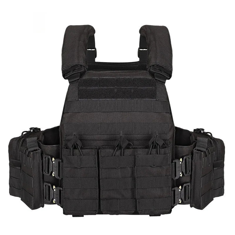 Men's camouflage polyester tactical vest for outdoor training and shooting sports.