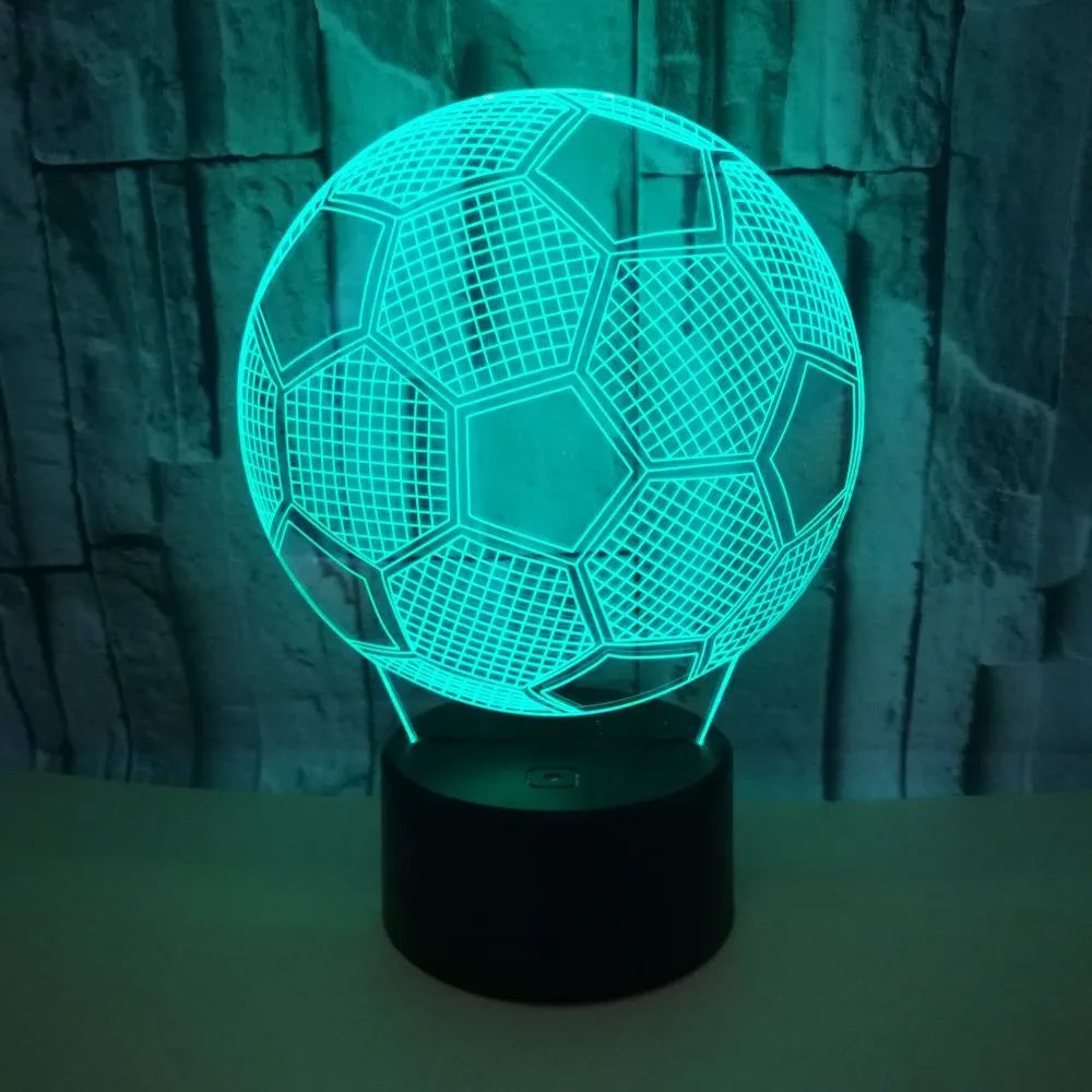 3D football night light showing colour change on acrylic sheet with black ABS base.