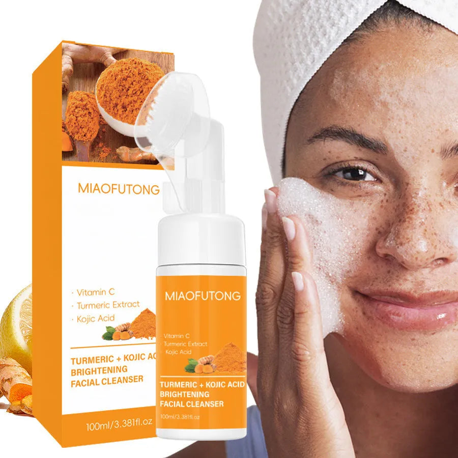 Turmeric facial cleansing mousse pad set with 30 pads, ginger soap, and skincare components