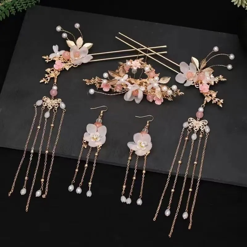 Performance Girl pink acrylic antique eyebrow hairpin set on a natural background