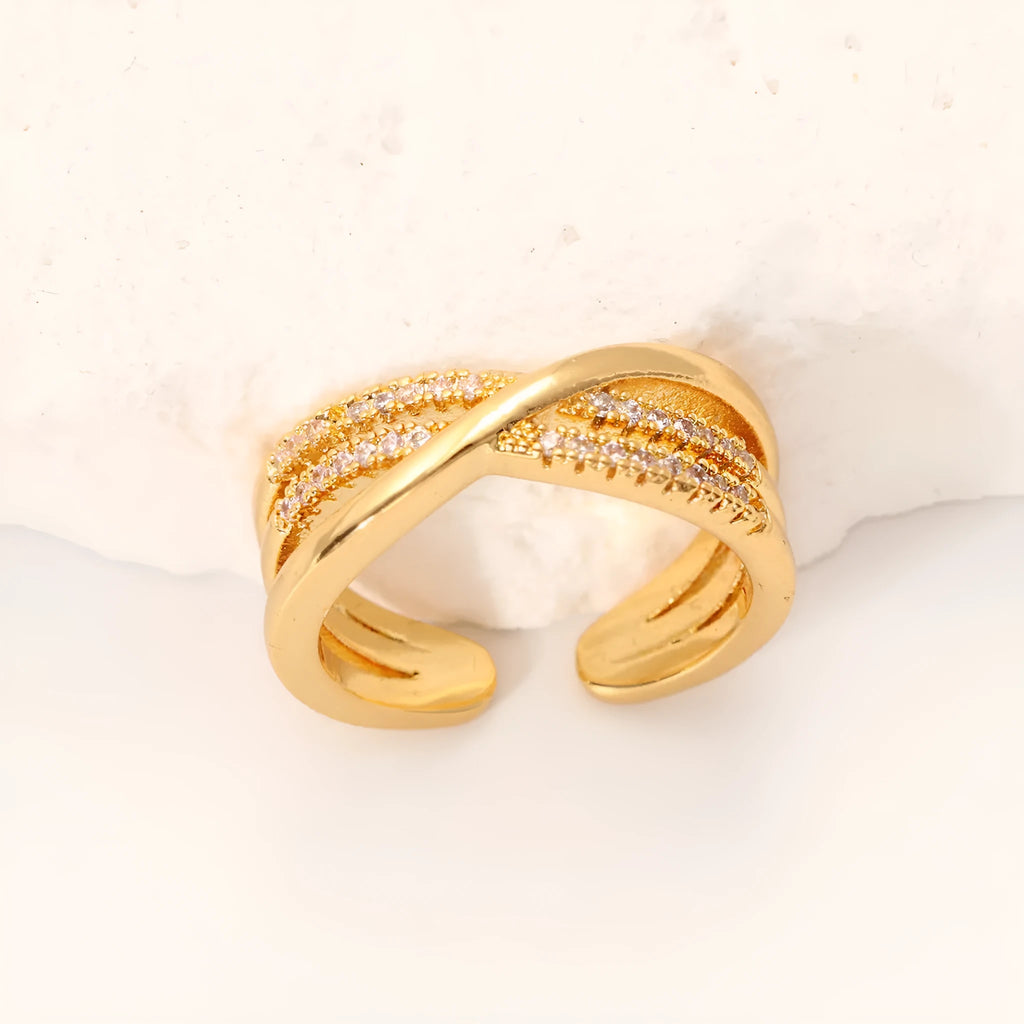 Women's simple geometric line open ring in gold colour with electroplated finish on copper