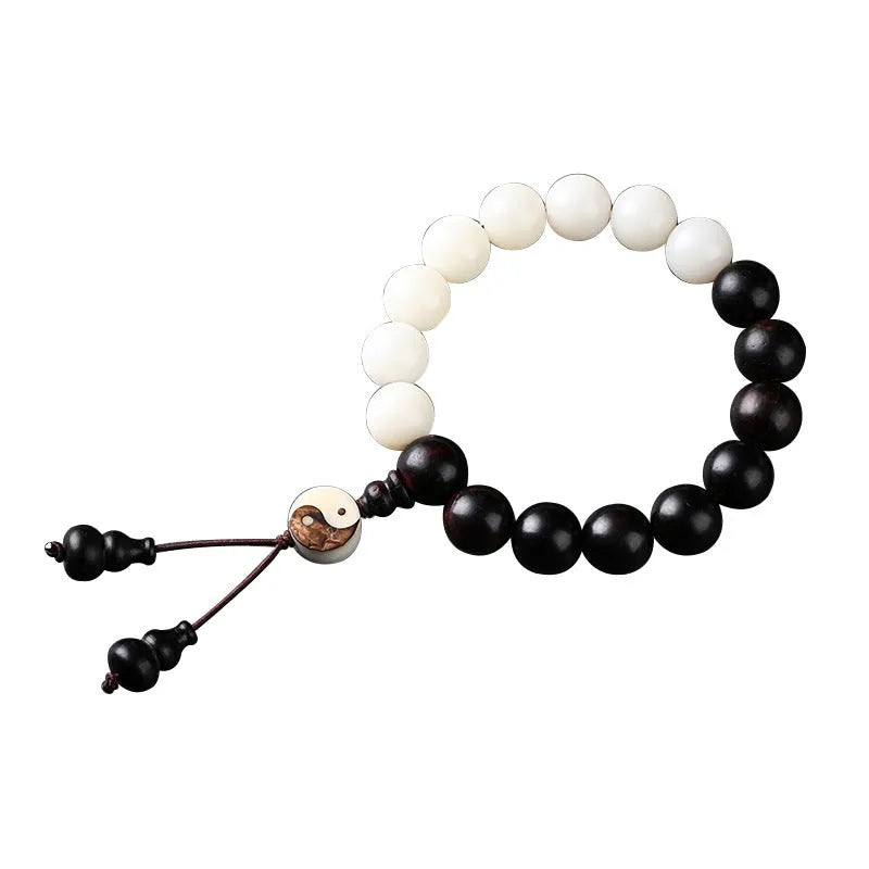 White handmade bodhi bead bracelet with eight-diagram-shaped beads