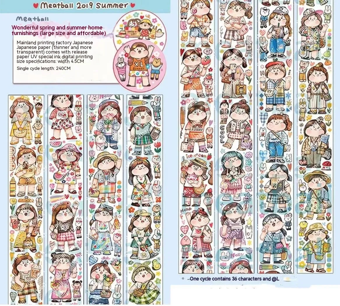 Colourful cartoon character adhesive sticker for sealing haemorrhoid tape packaging on Japanese paper.