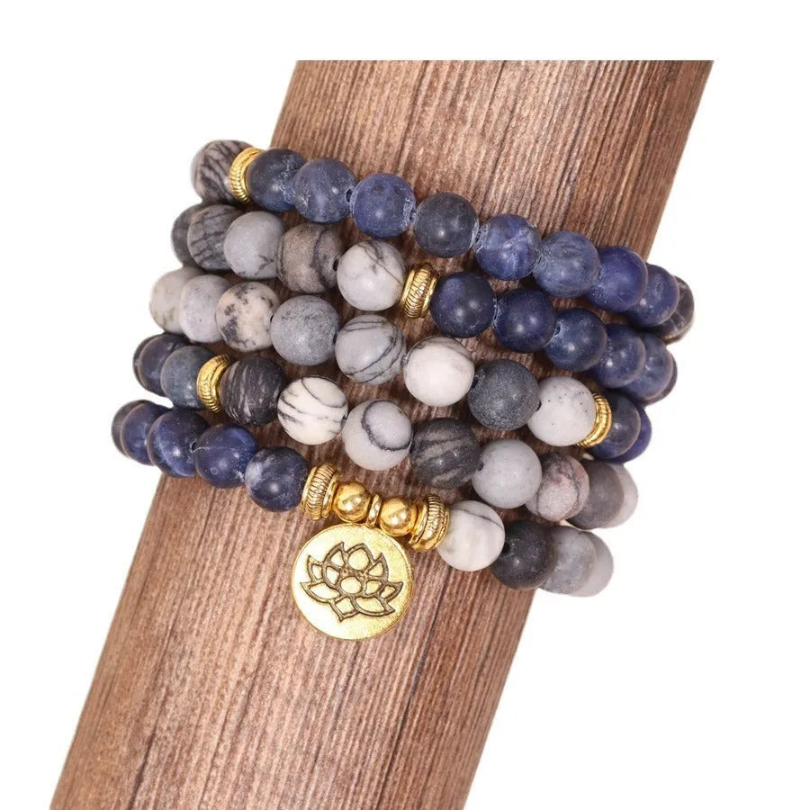 Blue patterned network stone multi-layer bracelet with alloy construction and fresh sweet natural style