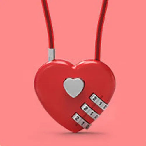 Heart-shaped ABS plastic cable lock with steel rope in multiple colour options for securing bicycle helmets.