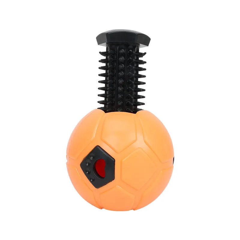 Orange and white TPR dog toy ball showing hollow style and teeth cleaning stick design options