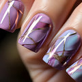 Purple striped mid-length nail stickers for gel nail decoration in European and American style