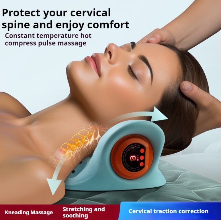 Innovative Heated Neck Massager & Cervical Traction Pillow - Portable Acupuncture Support for Spine Relief with 6 Intensity Levels