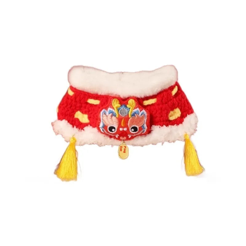 Embroidered pet New Year scarf collar in Chinese style, S 39cm M 44cm, for cats and general pets