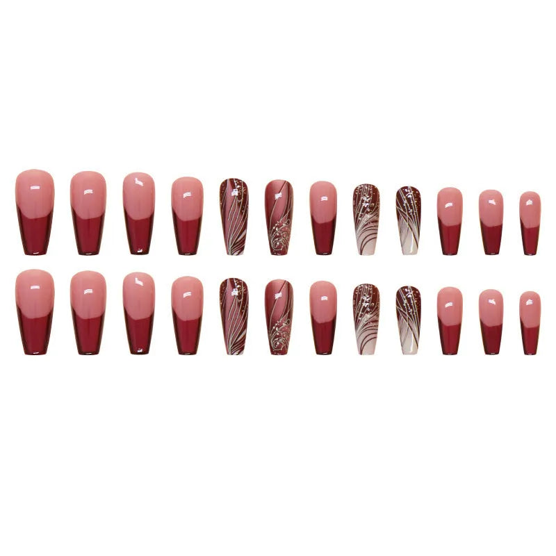 French line pattern fake nails and stickers with ABS plastic material