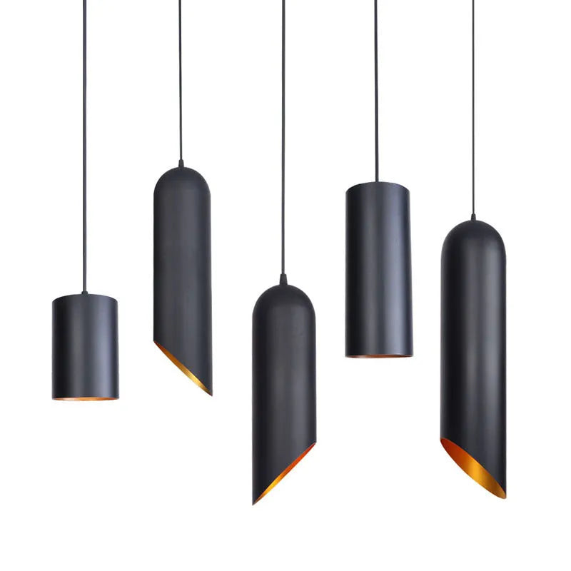 Retro industrial chandelier with black iron cage design, shown in long and short body versions.