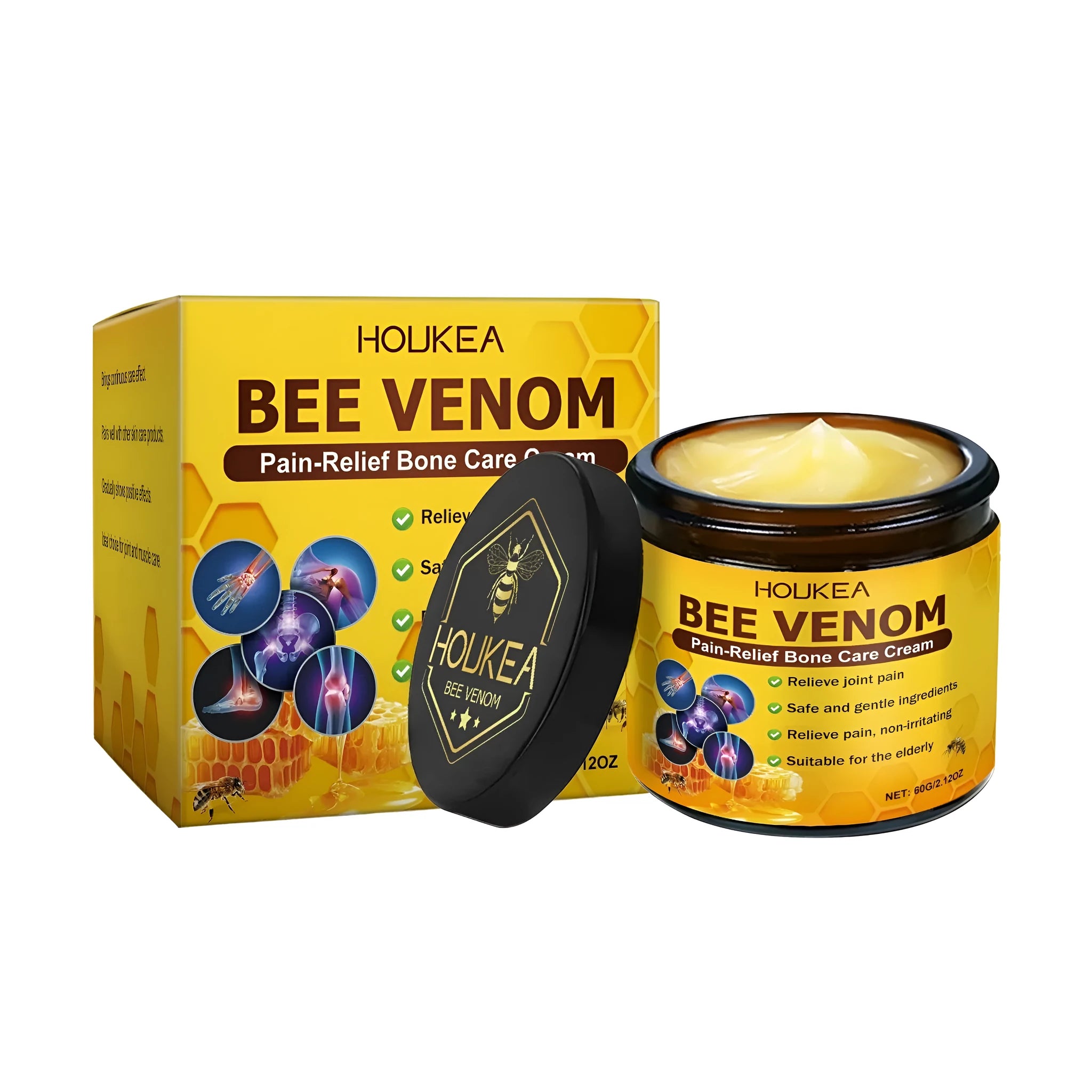 HOUKEA pain relief cream tube with bee venom and mint leaves for bones and joints, 60g.