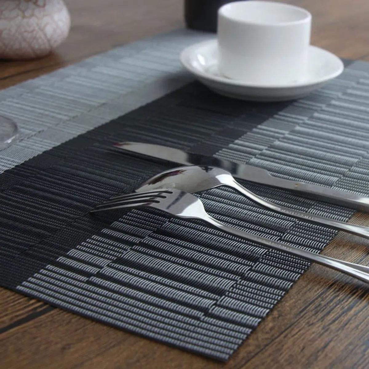 Modern PVC non-slip kitchen placemat for dish drying in gradient bamboo grey colour.