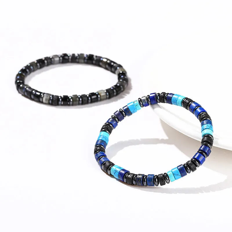 Natural grey haematite bracelet with 6mm geometric beads and blue lapis lazuli spacer option