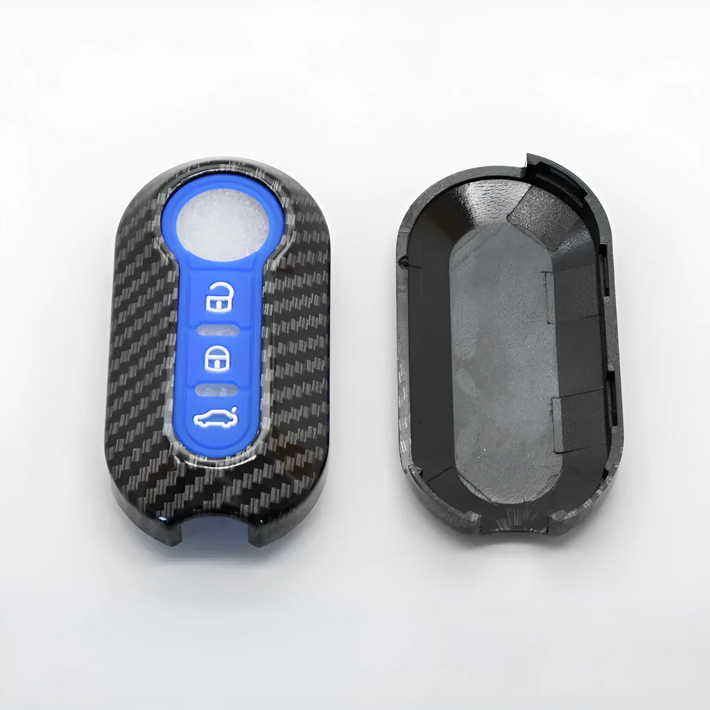 Fiat 500 Boyue carbon fibre pattern key case in black, red and dark blue colours